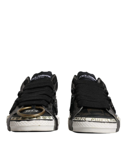 Dolce &amp; Gabbana Black White Portofino Low Top Sneakers Shoes