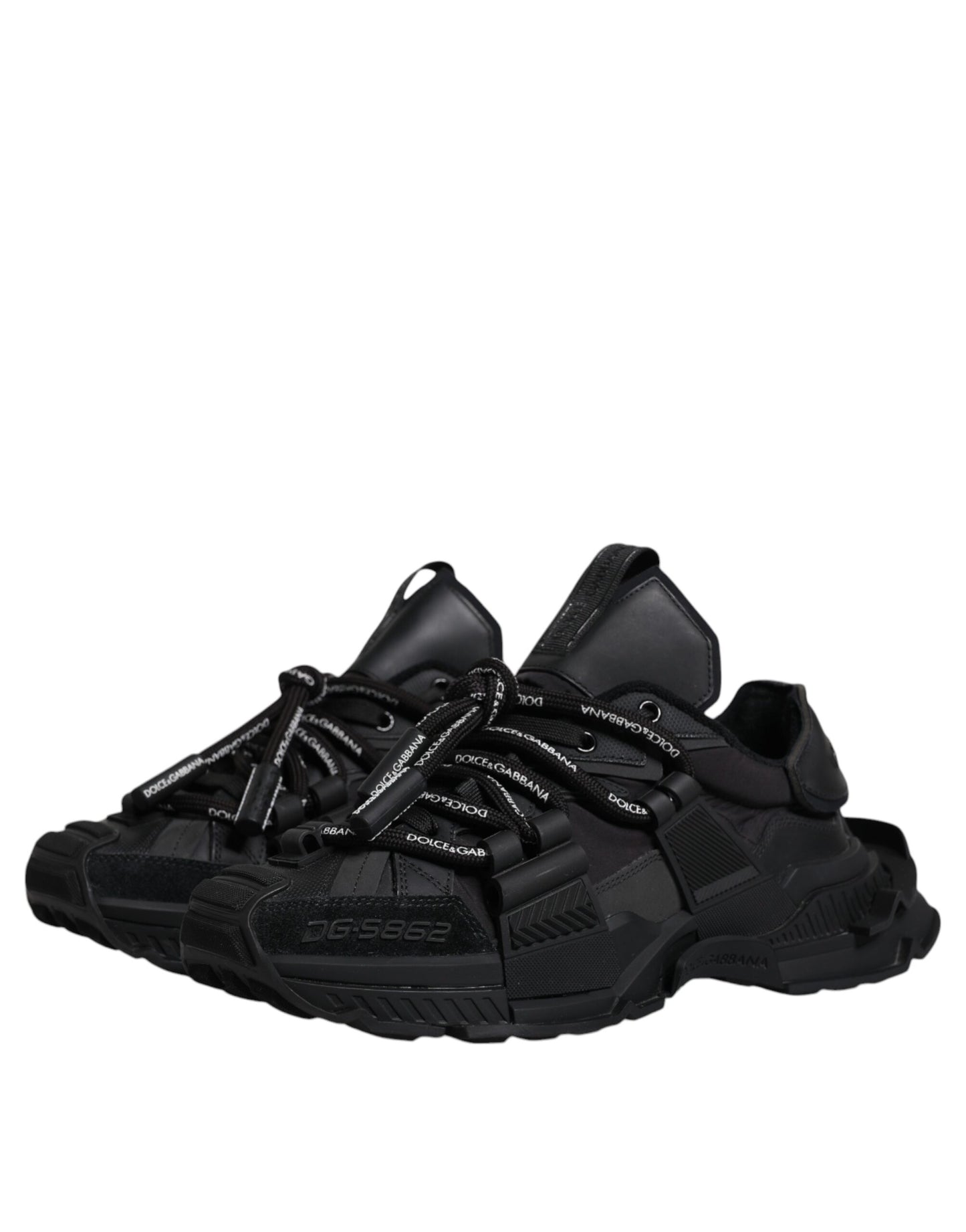 Dolce &amp; Gabbana Black Low Top Space Lace Up Sneakers Shoes