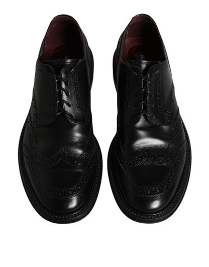 Dolce &amp; Gabbana Black Leather Derby Wingtip Formal Shoes