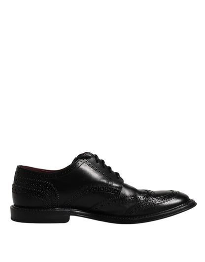 Dolce &amp; Gabbana Black Leather Derby Wingtip Formal Shoes