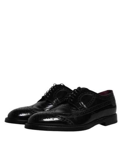 Dolce &amp; Gabbana Black Leather Derby Wingtip Formal Shoes