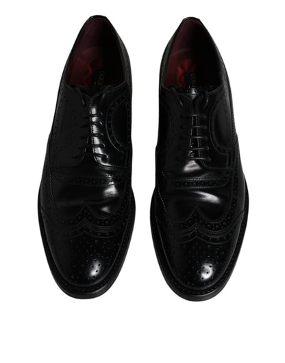 Dolce &amp; Gabbana Black Leather Derby Wingtip Formal Shoes