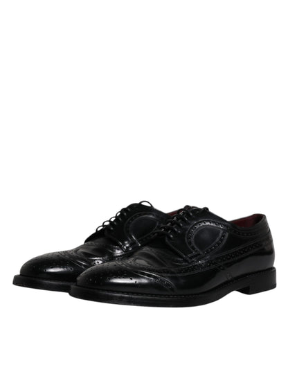 Dolce &amp; Gabbana Black Leather Derby Wingtip Formal Shoes