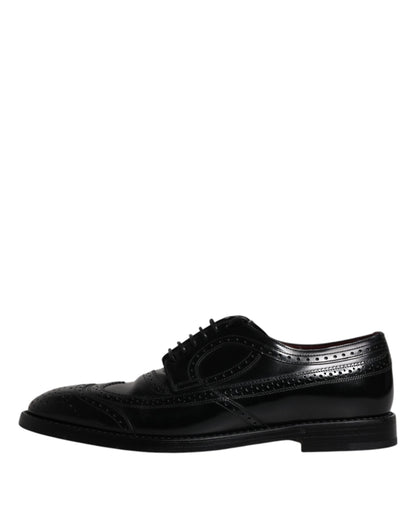 Dolce &amp; Gabbana Black Leather Derby Wingtip Formal Shoes