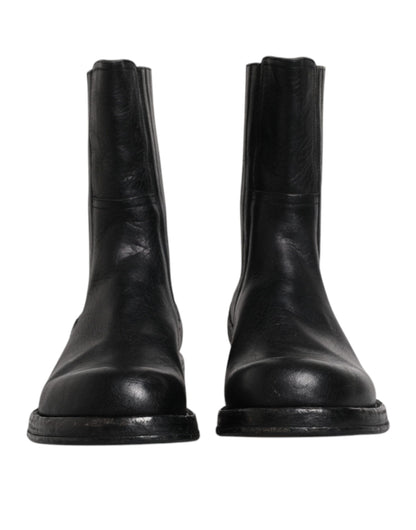 Dolce &amp; Gabbana Black Horse Leather Mid Calf Boots Shoes