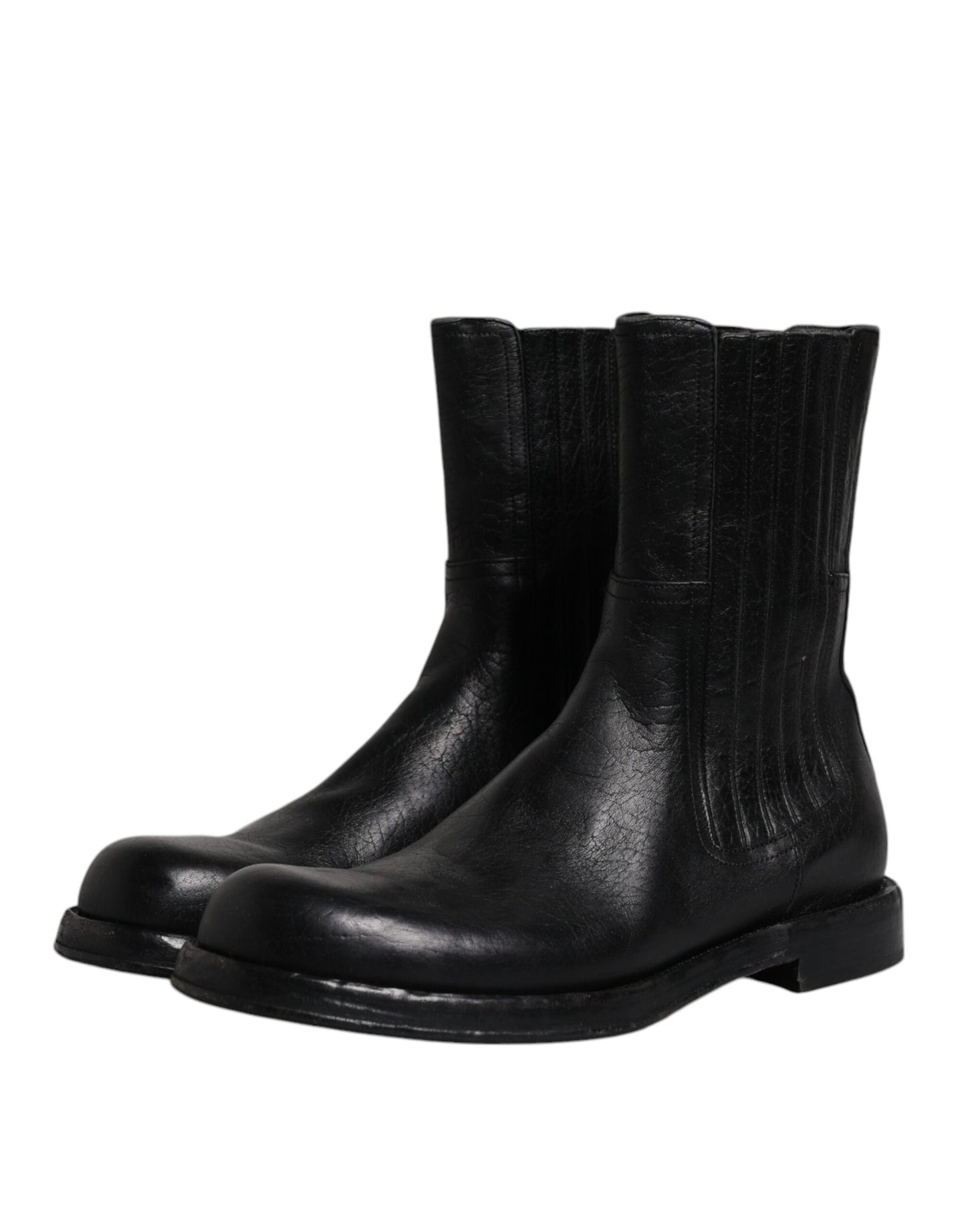 Dolce &amp; Gabbana Black Horse Leather Mid Calf Boots Shoes