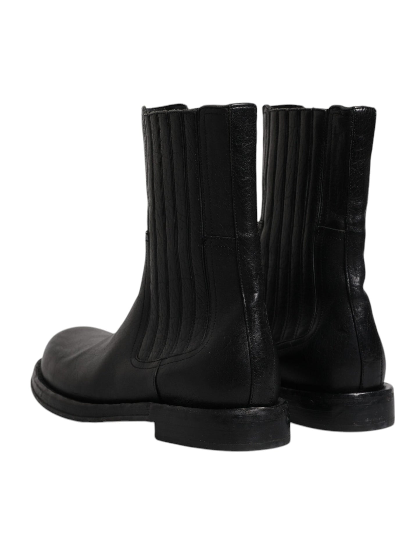 Dolce &amp; Gabbana Black Horse Leather Mid Calf Boots Shoes