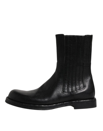 Dolce &amp; Gabbana Black Horse Leather Mid Calf Boots Shoes