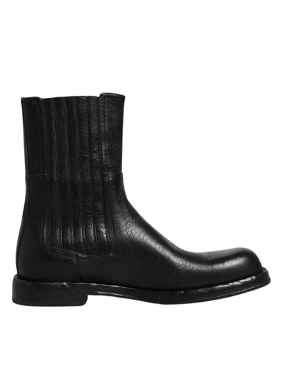 Dolce &amp; Gabbana Black Horse Leather Mid Calf Boots Shoes