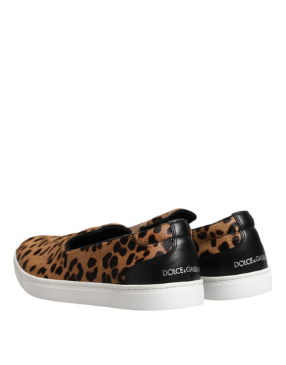 Dolce &amp; Gabbana Brown Calfskin Fur Leopard Men Sneakers Shoes