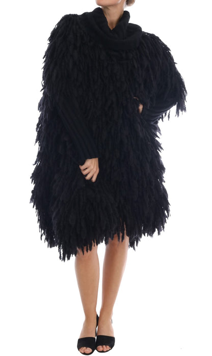 Dolce &amp; Gabbana Elegant Black Fringed Wool-Cashmere Sweater