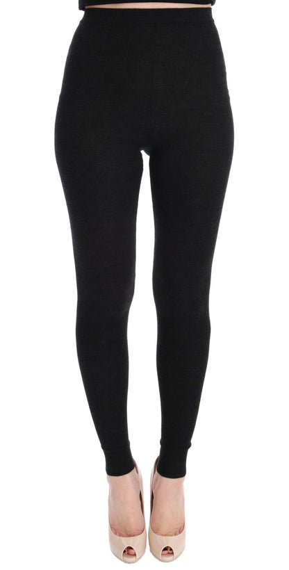 Dolce &amp; Gabbana Elegant High-Waist Wool Tights Pants in Dark Gray