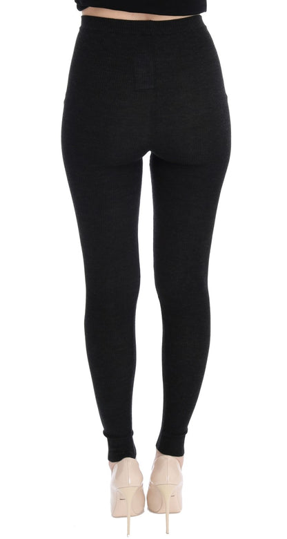 Dolce &amp; Gabbana Elegant High-Waist Wool Tights Pants in Dark Gray