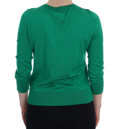 Dolce &amp; Gabbana Embellished Green Silk Pullover Sweater