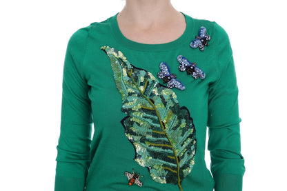 Dolce &amp; Gabbana Embellished Green Silk Pullover Sweater