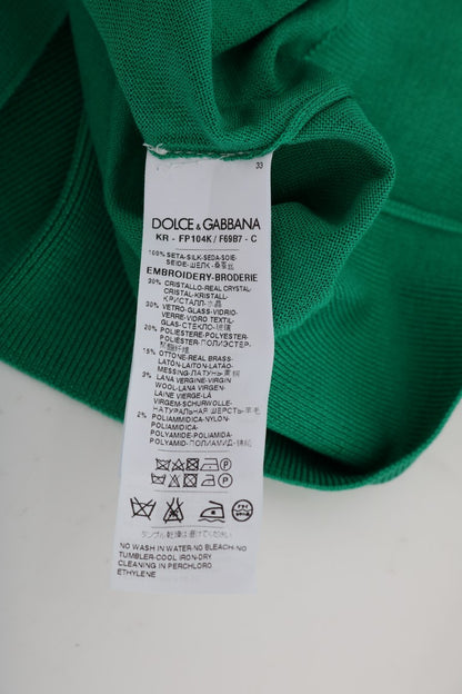 Dolce &amp; Gabbana Embellished Green Silk Pullover Sweater