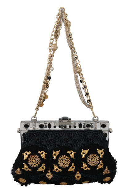 Dolce &amp; Gabbana Black Tassel Gold Baroque Crystal Evening Clutch