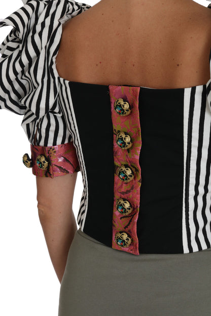 Dolce &amp; Gabbana Elegant Cropped Corset Top with Crystal Buttons