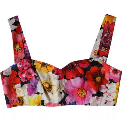 Dolce & Gabbana Multicolor Floral Sleeveless Bustier Crop Top