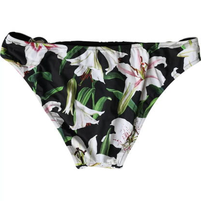 Dolce &amp; Gabbana Black Lily Print Swimwear Bottom Beachwear Bikini