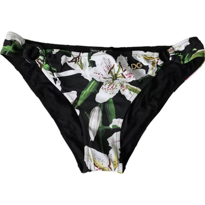 Dolce &amp; Gabbana Black Lily Print Swimwear Bottom Beachwear Bikini