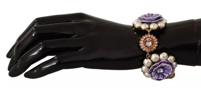 Dolce &amp; Gabbana FIORI BLOOMING Floral Baroque Crystals Brass Bracelet