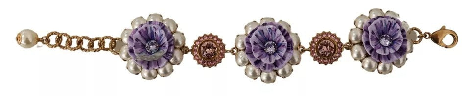 Dolce &amp; Gabbana FIORI BLOOMING Floral Baroque Crystals Brass Bracelet