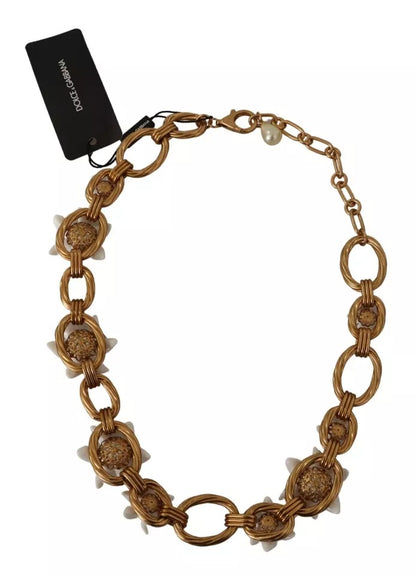 Dolce &amp; Gabbana Gold Chain Lilium Floral Choker Statement Jewelry Necklace