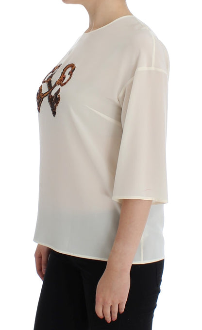 Dolce &amp; Gabbana Ivory Sequined Silk Blouse Top