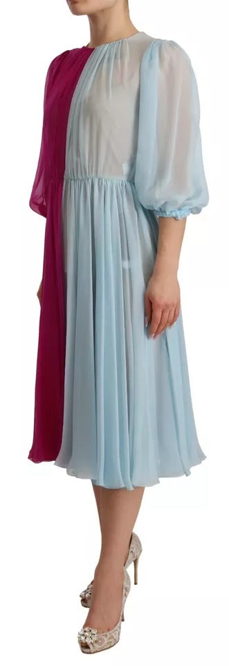 Dolce & Gabbana Fuchsia Light Blue Silk Two Tone Midi Dress