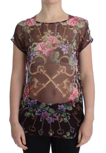 Dolce &amp; Gabbana Elegant Floral Silk Blouse with Cap Sleeves