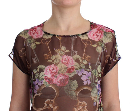 Dolce &amp; Gabbana Elegant Floral Silk Blouse with Cap Sleeves