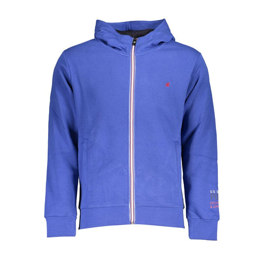 US Grand Polo Chic Blue Hooded Fleece Sweatshirt with Embroidery