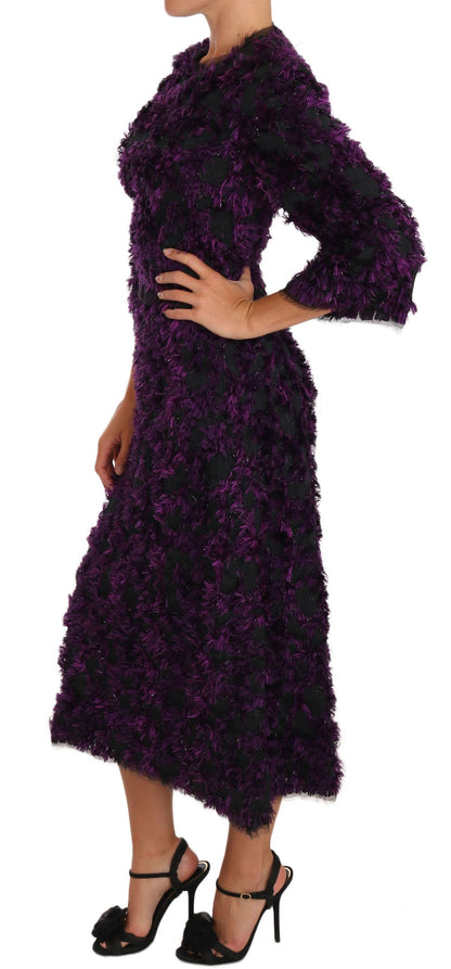 Dolce &amp; Gabbana Elegant Fringe Sheath Dress in Purple &amp; Black