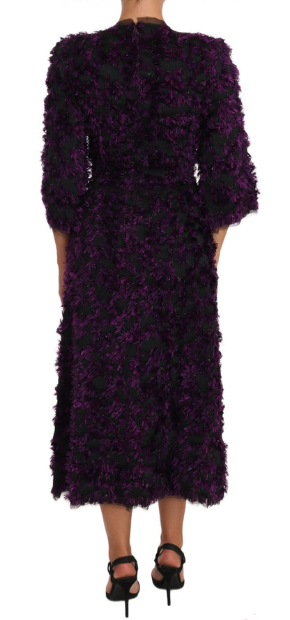 Dolce &amp; Gabbana Elegant Fringe Sheath Dress in Purple &amp; Black