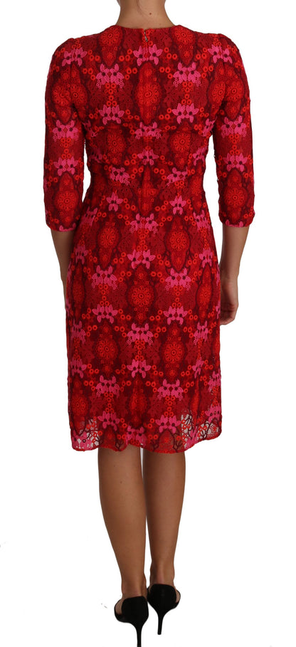 Dolce &amp; Gabbana Elegant Floral Crochet Knee-Length Dress