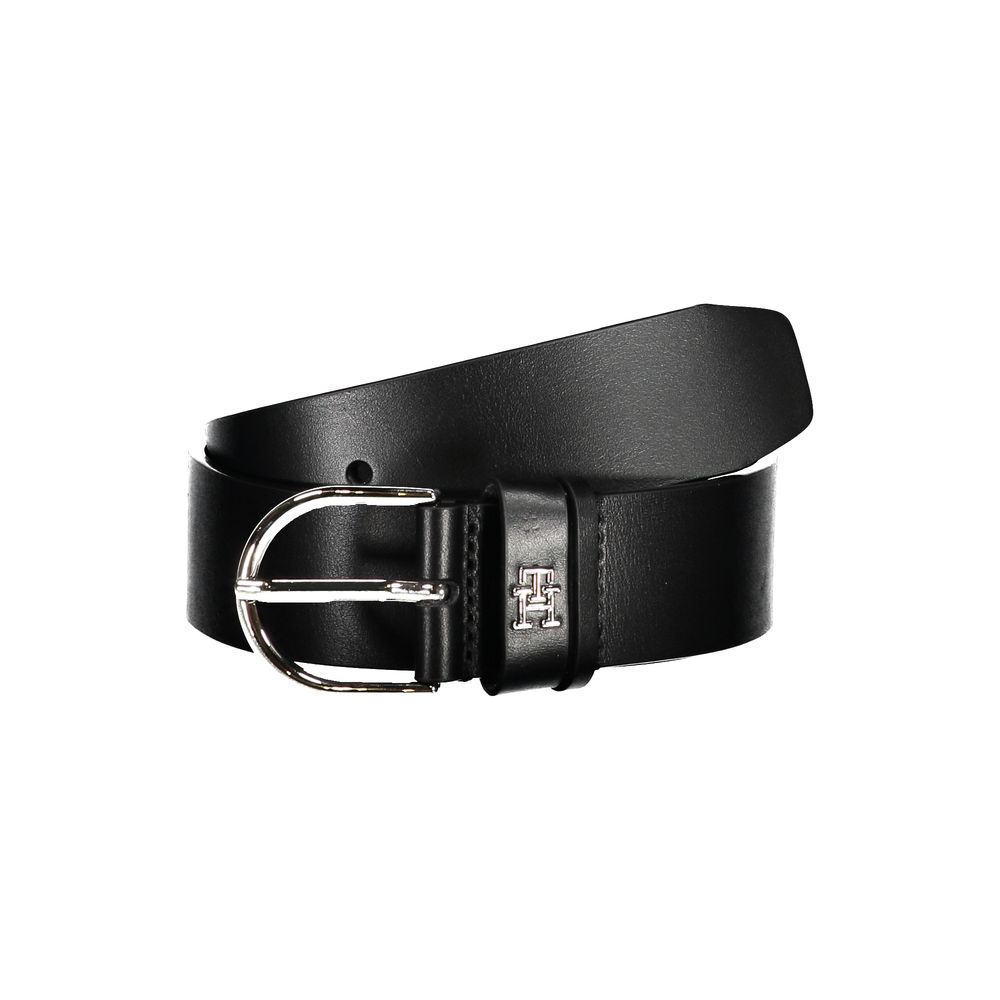 Tommy Hilfiger Chic Black Leather Belt with Metal Buckle