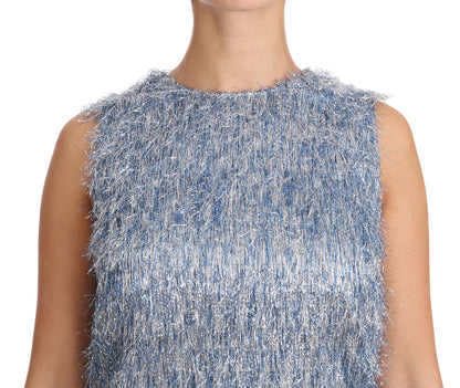 Dolce &amp; Gabbana Elegant Light Blue Fringe Shift Dress