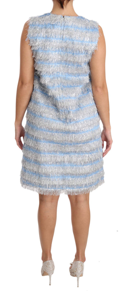 Dolce &amp; Gabbana Elegant Light Blue Fringe Shift Dress