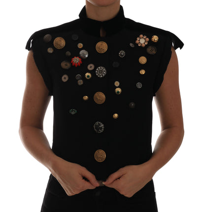 Dolce &amp; Gabbana Embellished Black Military Style Vest