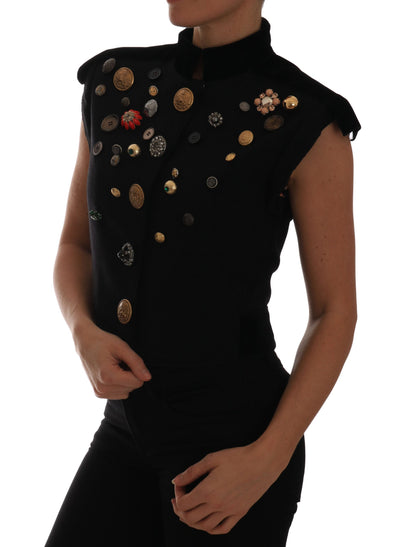 Dolce &amp; Gabbana Embellished Black Military Style Vest