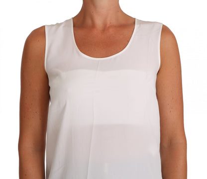 Dolce &amp; Gabbana Elegant Sleeveless White Silk Blouse Top