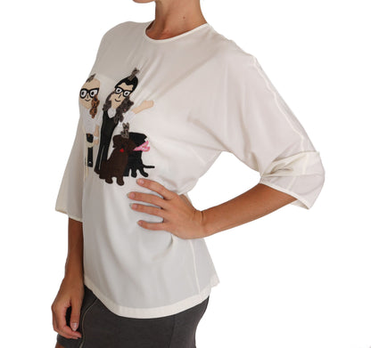 Dolce &amp; Gabbana Chic Figure Family Applique Silk Top