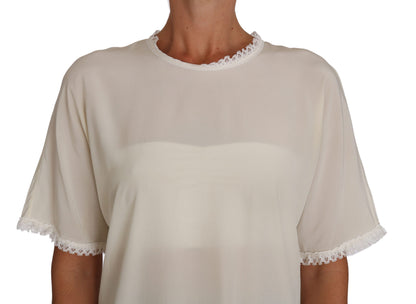 Dolce &amp; Gabbana Cream Silk Lace-Detailed Blouse Top