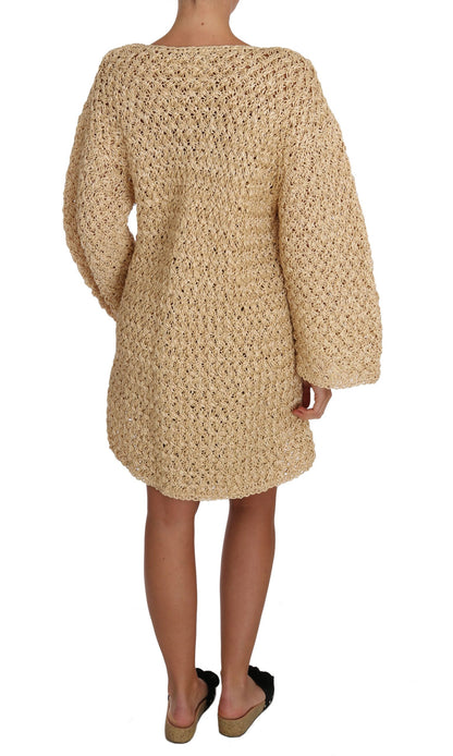 Dolce &amp; Gabbana Chic Beige Crochet Knitted Raffia Cardigan