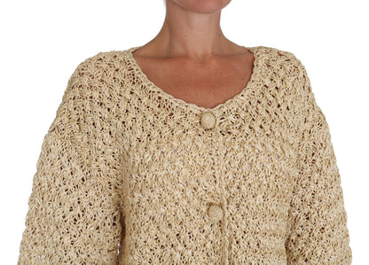 Dolce &amp; Gabbana Chic Beige Crochet Knitted Raffia Cardigan