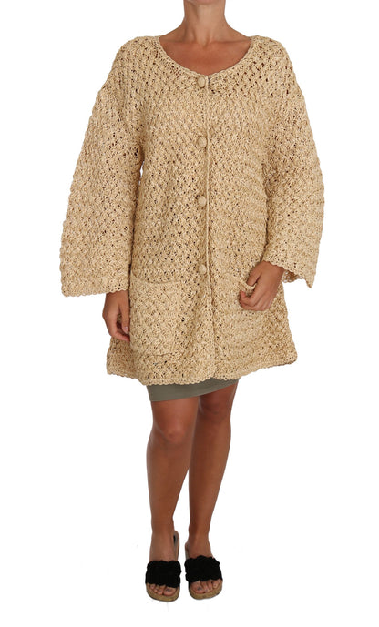 Dolce &amp; Gabbana Chic Beige Crochet Knitted Raffia Cardigan