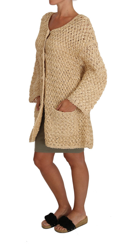 Dolce &amp; Gabbana Chic Beige Crochet Knitted Raffia Cardigan