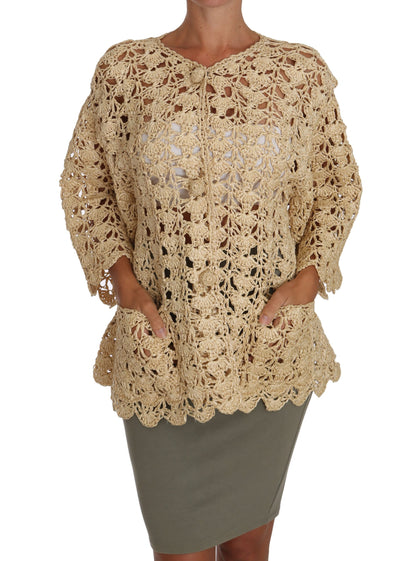 Dolce &amp; Gabbana Chic Beige Crochet Raffia Cardigan