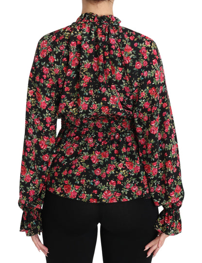 Dolce &amp; Gabbana Elegant Black Floral Silk Shirt